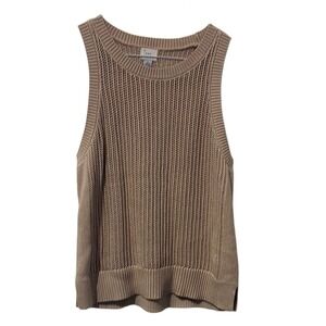 A New Day Tan Open Knit Sweater Tank Top Sleeveless Crew Neck Linen Blend‎ Large